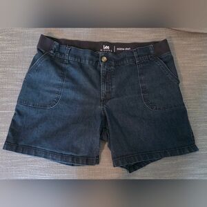 Womens Mid Rise Size 18 Dark Denim Elastic Waist Maternity Shorts Plus XL Comfy